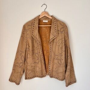 Chicos Tan Suede-Like Laser Cut Blazer Jacket Women M